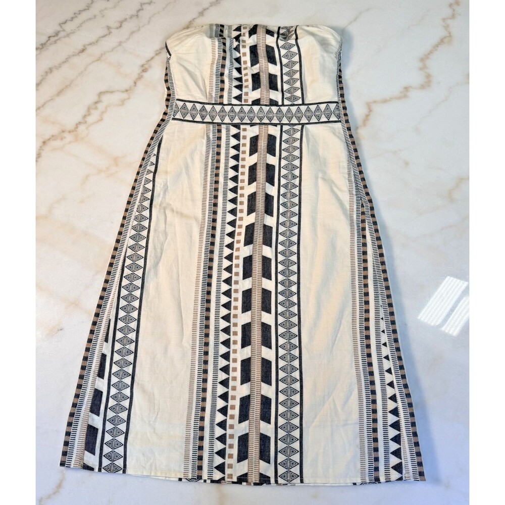 NWT BANANA REPUBLIC | Cream & Black Strapless Midi Dress 100% COTTON • Sz XS
